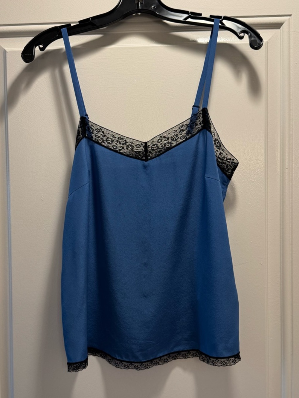 Zadig & Voltaire Blue Satin Cami with Black Lace Trim
